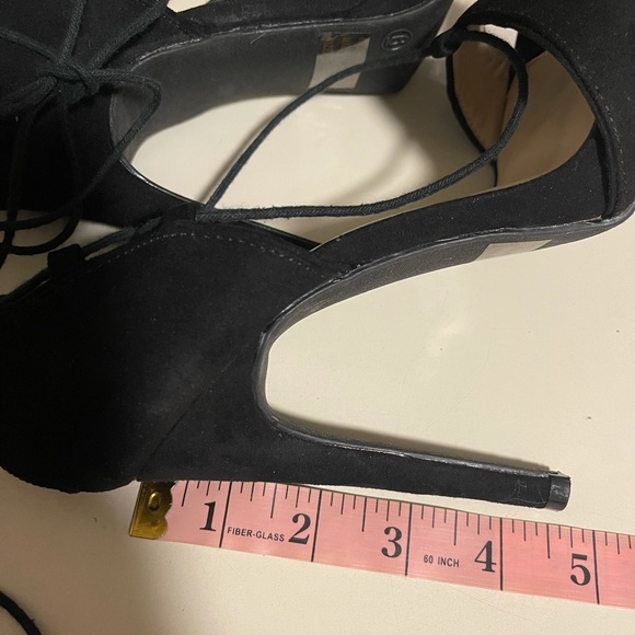 Wild Diva Lounge Black Lace-Up High Heel Sandal With Zipper Womens Faux Suede 6 - Picture 10 of 12